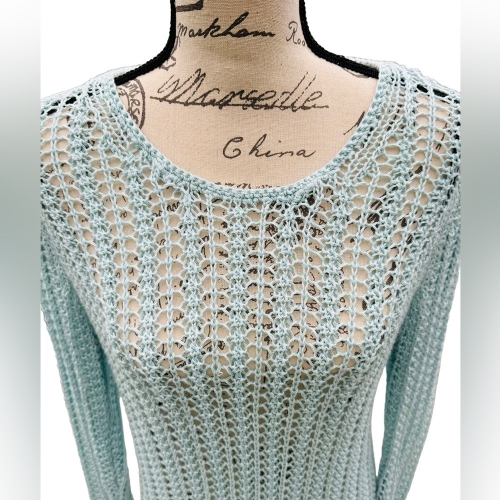 J. Jill Crocheted Linen Sweater Seafoam Green Pullover Womens Size Medium - Picture 4 of 11